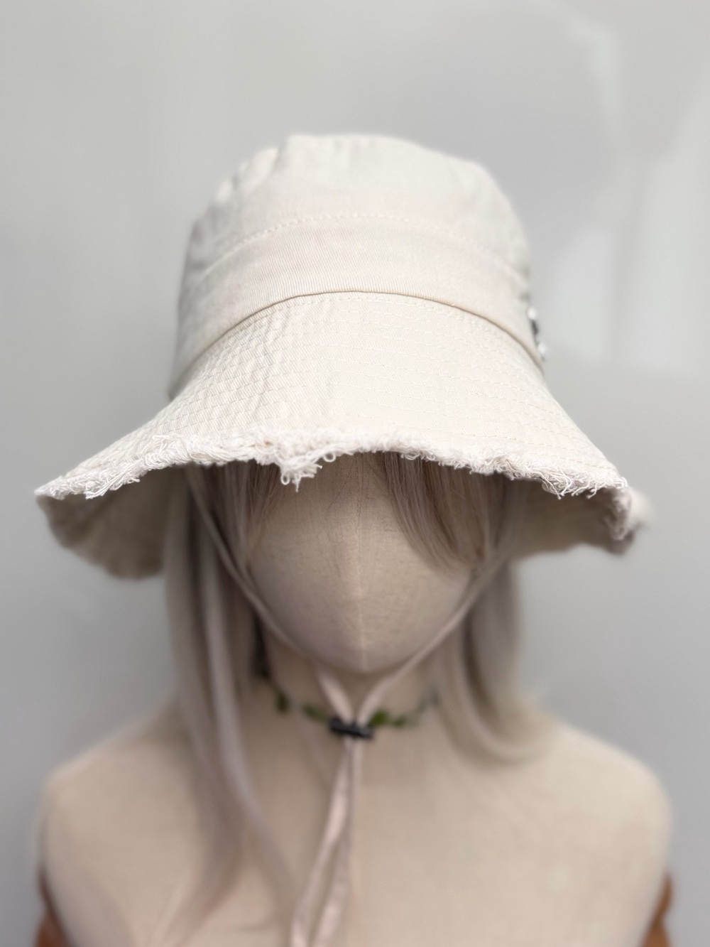 Cream Distressed Bucket Hat Adjustable Bow Detail Summer Sun Hat
